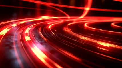 Abstract red light trails in motion blur background ideal for futuristic theme videos