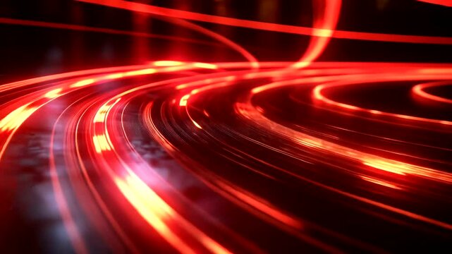 Abstract red light trails in motion blur background ideal for futuristic theme videos