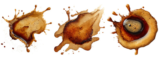Various Coffee Splash Elements on Transparent Background for Graphics