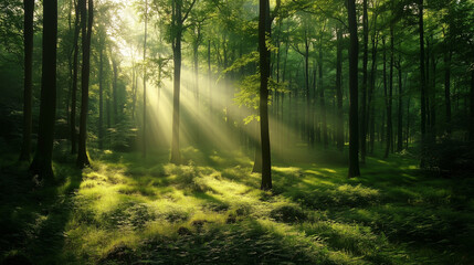 Green forest environment. Beautiful Forest