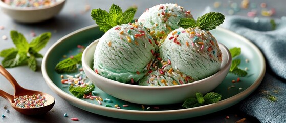 Mint ice cream scoops with sprinkles (2)