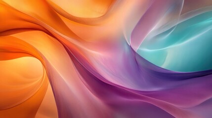 A flowing, organic abstract design with curves and gradients in shades of orange, purple, and teal, giving off a sense of motion and energy