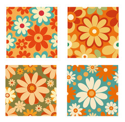 Groovy Floral Pattern Retro Floral Background Daisy Seamless Pattern vector illustration