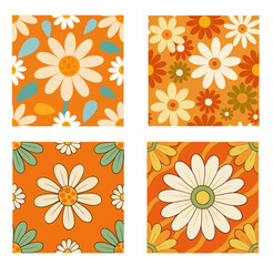 Groovy Floral Pattern Retro Floral Background Daisy Seamless Pattern vector illustration
