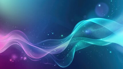A fluid abstract background with glowing neon swirls and gradients in shades of blue, teal, and lavender, creating a calming and smooth effect