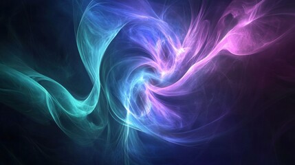 A fluid abstract background with glowing neon swirls and gradients in shades of blue, teal, and lavender, creating a calming and smooth effect