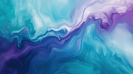 A fluid abstract background with smooth, flowing waves in shades of blue, purple, and teal, creating a tranquil and peaceful visual effect