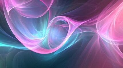 A fluid abstract background with smooth glowing light lines, gradients in shades of pink, teal, and blue, creating a calm and relaxing effect