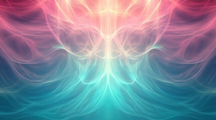 A fluid abstract background with smooth glowing light lines, gradients in shades of pink, teal, and blue, creating a calm and relaxing effect