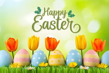 Festive Easter Display Eggs Tulips and Springtime Cheer