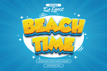Beach time editabel text effect with 3d cartoon text style