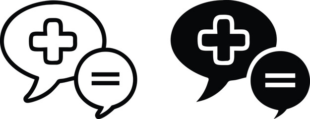 Medical Chat Icon Set, Black and White Health Communication Symbol, Vector Speech Bubble Illustration