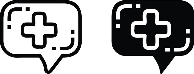 Fototapeta premium Medical Chat Bubble Icon Set, Black and White Health Message Symbol, Vector Communication Illustration