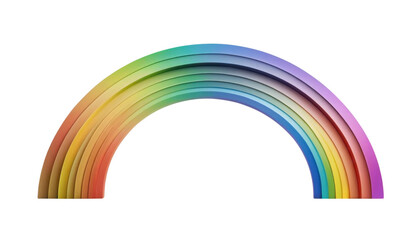 A vibrant spectrum of colorful rainbow illustrations against sky and white backgrounds, featuring bright design elements and weather symbols