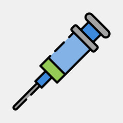 Icon syringe. Medical elements. Icon in filled line style.