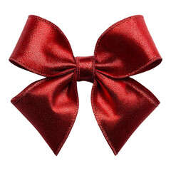 Red Satin Bow with Glossy Finish on Transparent Background