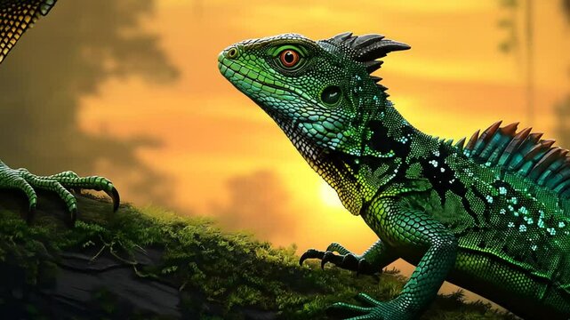 Two lizards in tropical forest