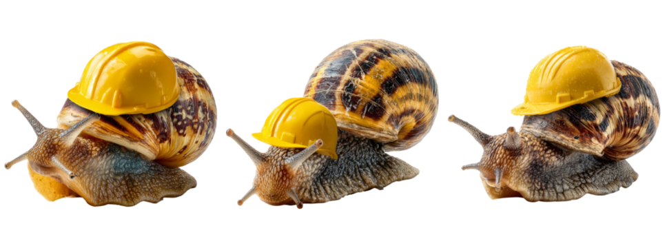 Snails with Hard Hats on a Transparent Background for Creative Use