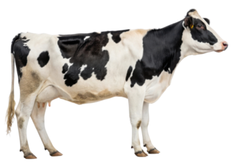 Dairy cow stands gracefully, showcasing its distinctive black and white coat, embodying essence of farm life and milk production