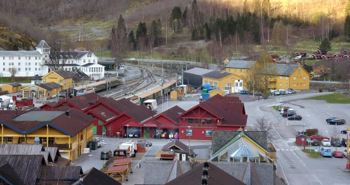 Extra wide shot of flam railway station And Fl&aring;msbana