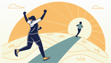 go to the goal and success, active woman silhouette running, a fun sport concept vector illustration