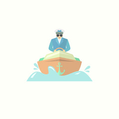 Vector illustration of a coast guard riding a boat while on duty at sea. Lifeguard illustration