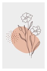 Botanical abstract wall arts vector collection. Aesthetic pattern design with flowers and leaves line arts, hand draw organic shape design for cover, poster, banner, wall frame prints.