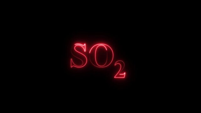 Glowing neon Sulfur Dioxide gas red color animation on a black background.