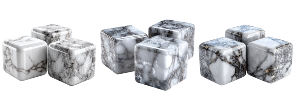 Elegant Marble Cube Objects with Transparent Background for Design Use