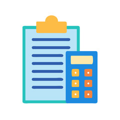 Calculator and clipboard illustration against White Background for finance