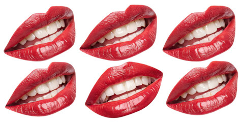 Obraz premium Bright red lips showcase stunning smile with perfect white teeth, exuding confidence and allure in captivating arrangement