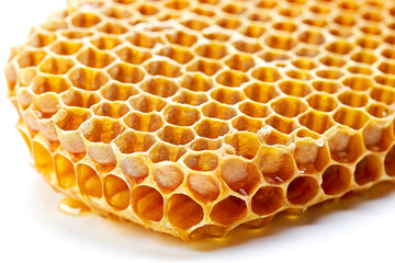 Golden Honeycomb Macro on Clean White Background, Created with AI Generative