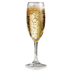 Elegant Champagne Glass with Bubbles on Clear Transparent Background