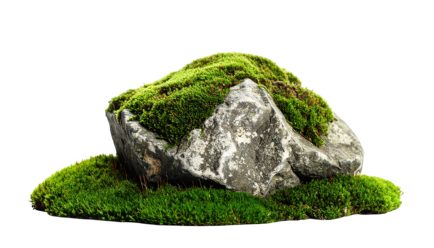 Moss covered rock isolated on transparent background