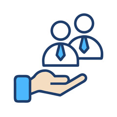 Employees in hand icon for human resources concept illustration