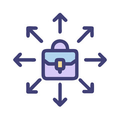 Obraz premium Briefcase with arrows pointing in multiple directions on White Background