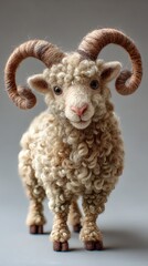 Obraz premium White horned sheep with lamb in a snowy, green farm field