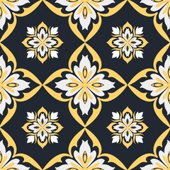 seamless floral pattern, Elegant Thai Floral Pattern on Dark Background