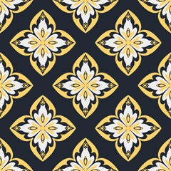 seamless floral pattern, Elegant Thai Floral Pattern on Dark Background