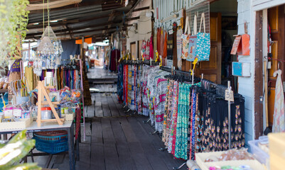 Bangkok, Thailand- March 5, 2025 : Local street view classic shopping vintage building retro antique architecture of Khlong Bang Luang Floating Market and Artist House famous landmark people travel.