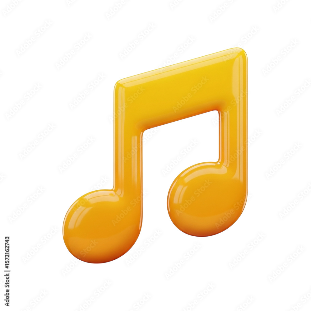 Fototapete 3d illustration of a glossy yellow 3d music note 3d rendering, conceptual image isolated on transpar
