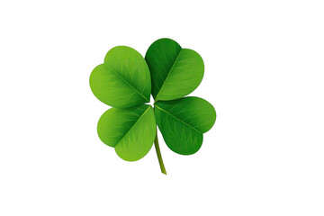 Close-up of a vibrant green four-leaf clover.  Detailed leaf shapes and stem