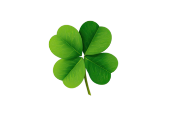 Close-up of a vibrant green four-leaf clover.  Detailed leaf shapes and stem