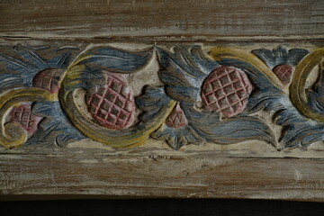 Close-Up of Intricate Indonesian Wood Carving