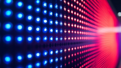 Obraz premium Close-up of vibrant LED wall display showing blue and red lights.