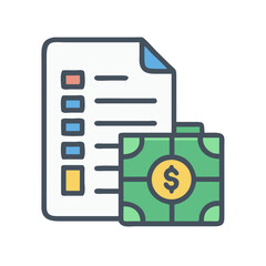 Icon illustration representing money management with document and cash