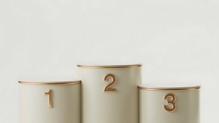 Three tiered podium with gold trim and numbers 1 2 3 winner first