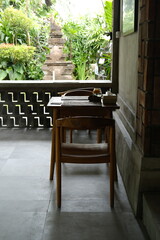 Cozy Wooden Table and Chairs in a Café Setting