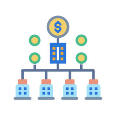 Flat illustration showcasing investment distribution towards multiple business locations