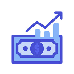 Stylized money bill with growth chart on White Background